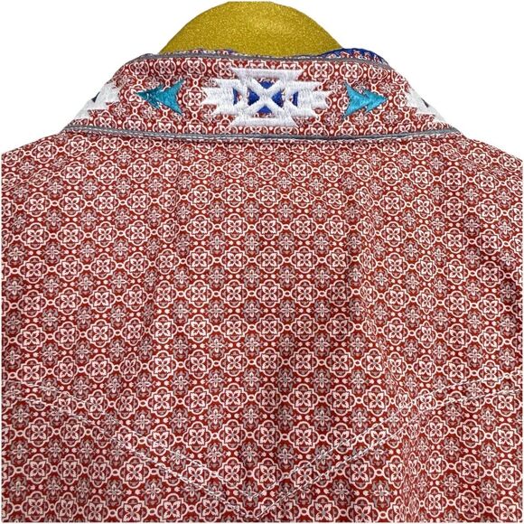 Panhandle Rough Stock Womens Red Pearl Snap Embroidered Shirt Size M Western - Picture 7 of 12